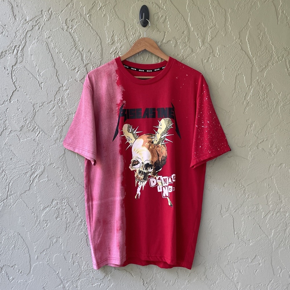 Rise As 1NE Men's Size Large Red Multicolor Damage Inc. Short Sleeve T-Shirt NWT